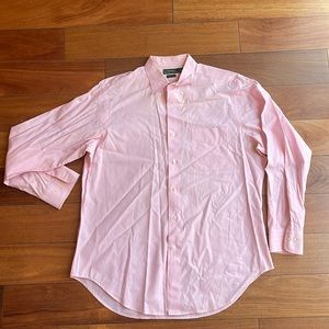 Ralph Lauren mens long sleeve pink & white pinstripe cotton button down shirt